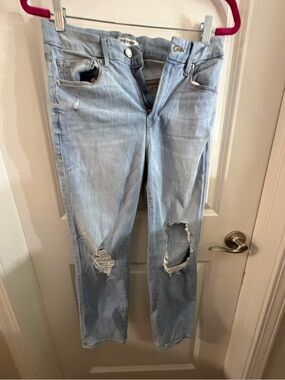 Good American Light Blue Distressed Straight Leg Jeans